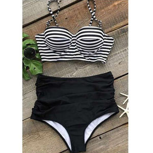 NWT! Striped High-waisted Bikini Set